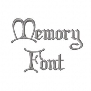 May include: A gray, stylized font design that reads "Memory Font".