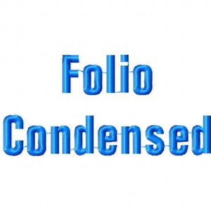 May include: Blue text on a white background reads "Folio Condensed".