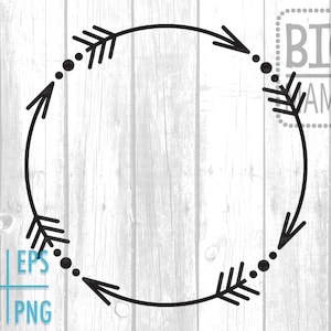 May include: Black and white graphic of a circle with four arrows pointing in different directions. The arrows are made up of lines and dots. The circle is on a white wood background.
