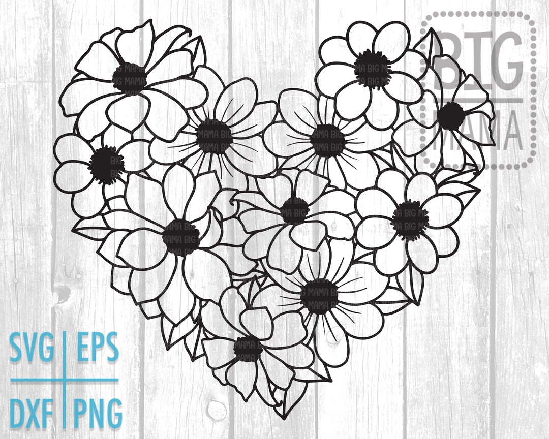 Flower Heart Svg, Daisy Bouquet, Floral Svg Eps Png Dxf, Svg Files for ...