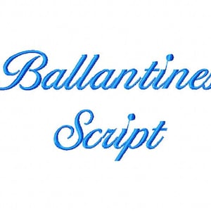 May include: A blue cursive font style with the text "Ballantines Script".