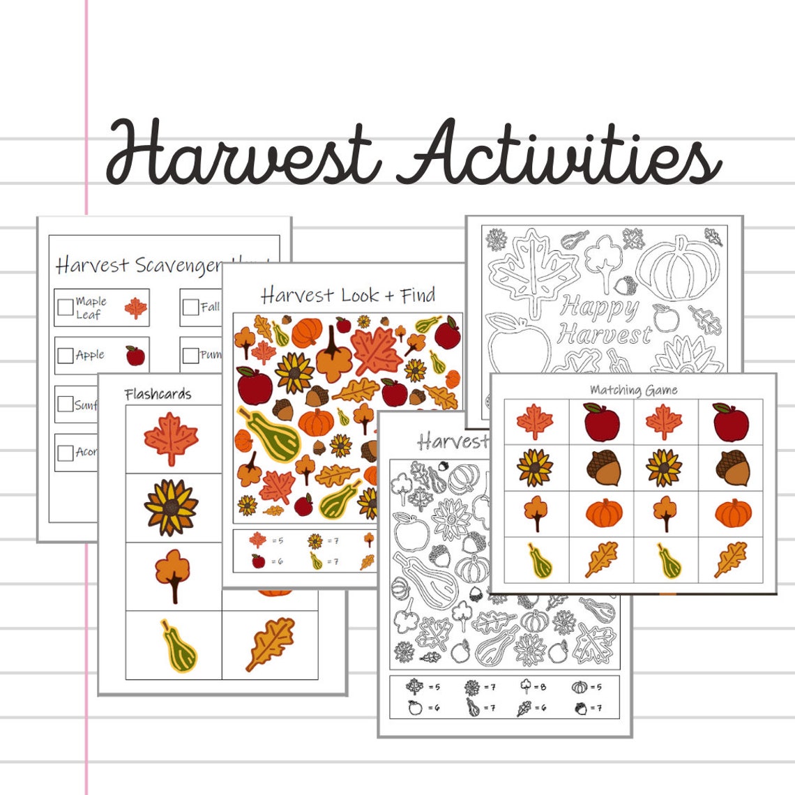 Pre-K Harvest Activity Printables | Etsy