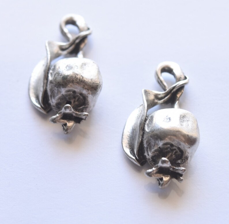 1pc Small silver pomegranate pendant with leaf 3.6*1.8