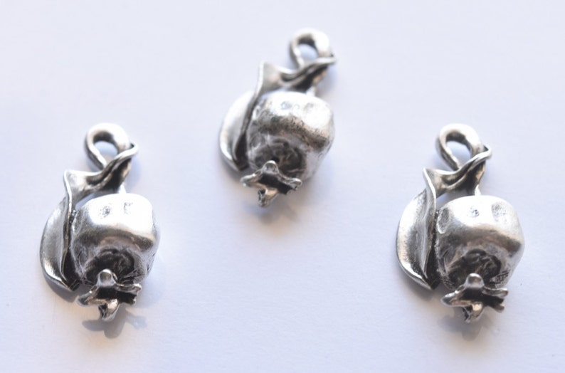 1pc Small silver pomegranate pendant with leaf 3.6*1.8