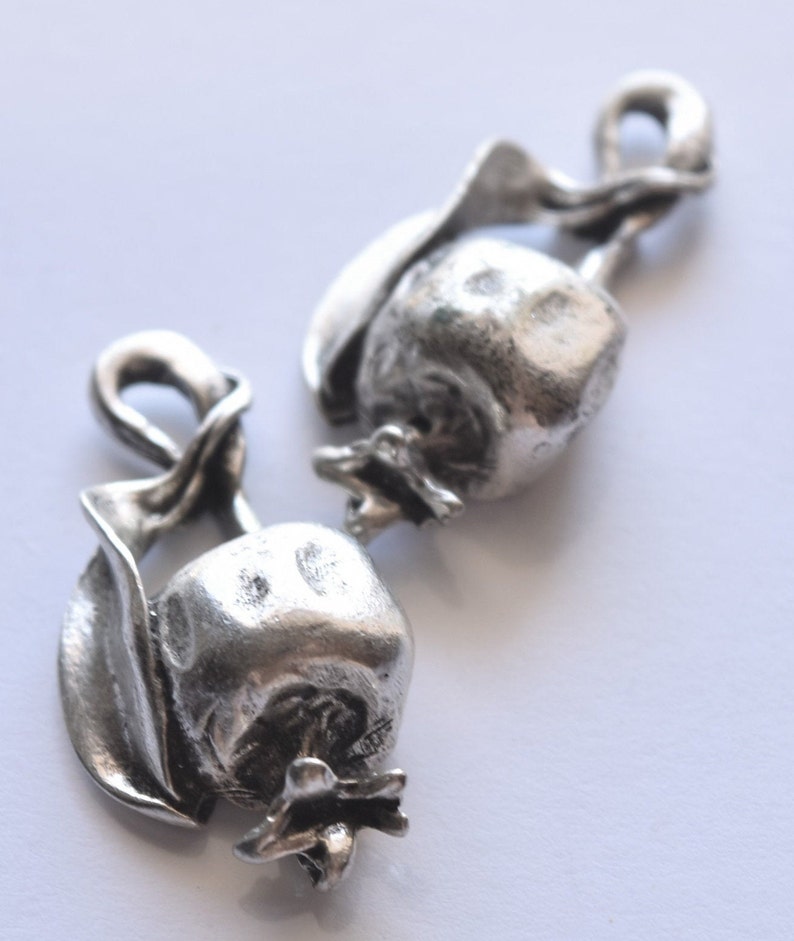1pc Small silver pomegranate pendant with leaf 3.6*1.8