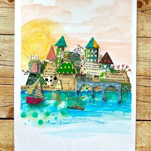 Dipinto acrilico originale su carta da acquerello 15 x 21 cm. “al mare”