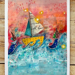 Dipinto acrilico originale su carta da acquerello 15 x 21 cm. “In mare aperto”