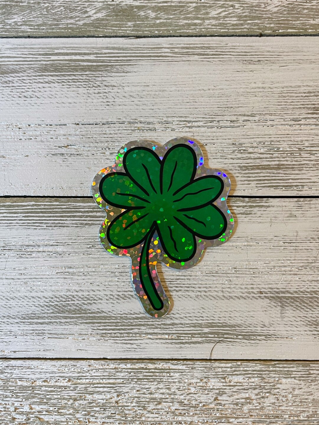 7 Leaf Clover Glitter Die Cut Sticker Etsy
