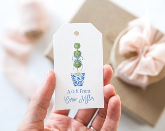 Gift for newlywed, Personalized Gift Tags, Custom Family Tags, Gift Labels, Gift Enclosures, hostess gift, grand-millennial topiary gift tag