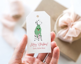 Personalized Holiday Gift Tags, watercolor dalmation Christmas Tags, Custom Gift Tags, Gift Labels, Gift Enclosures, Christmas Gift
