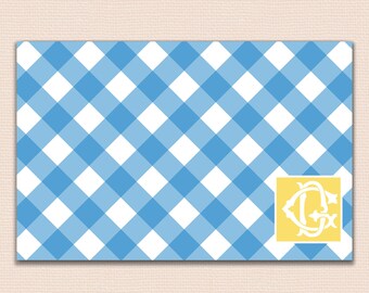 gingham personalized disposable placemats, paper southern placemat, dinner table settings, hostess gingham gift, preppy disposable placemat