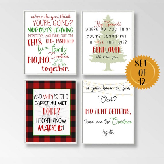 set of 12 5X7 griswold quote gift, fun old fashioned family Christmas quote, 12 days of griswold gift set, christmas vacation decor