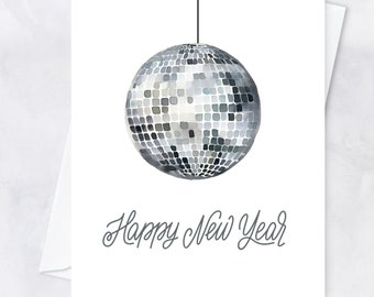 happy new year card set, disco ball 2024 card set, cards for happy new year, 2024 celebration cards, watercolor New Years card set