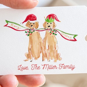 Personalized Holiday Gift Tags, Custom Gift Tags, Gift Labels, Gift Enclosures, watercolor golden retriever, holiday dog gift tags, heirloom