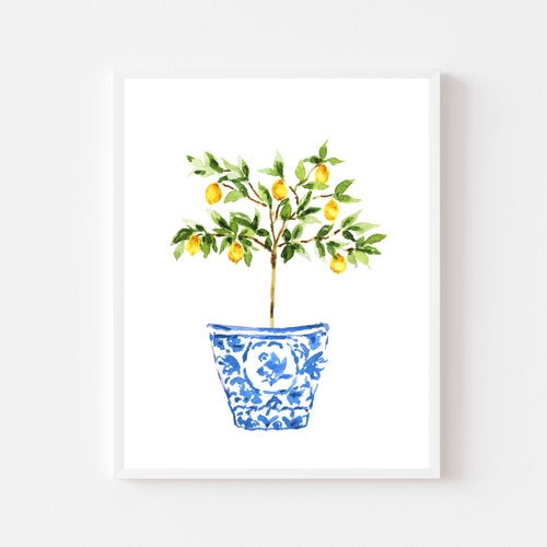 Ginger Jar Topiary Lemon Wall Art Lemon Tree Decor Etsy