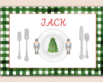 personalized christmas placemat for boy, personalized children placemat, laminated kids placemat, gift for kids, preppy reusable placemat