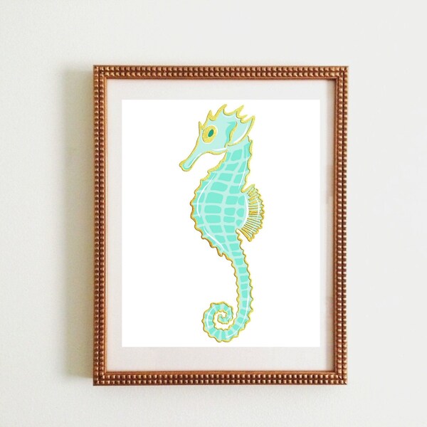 preppy seahorse wall decor, palm beach decor wall art, nursery decor, gift for teacher, baby shower gift, coastal nursery, fish lover art