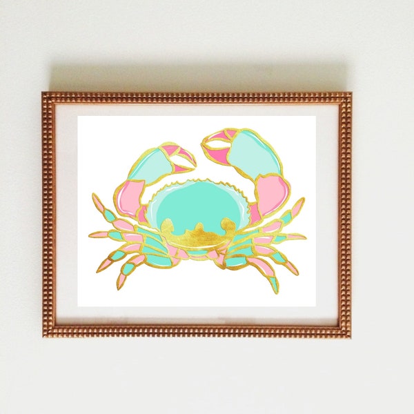 preppy crab wall decor, palm beach decor wall art, nursery decor, coastal crab art, beach house decor, Hamptons style art print