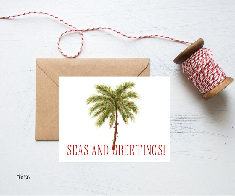 Seas and Greetings Christmas Card Palm Tree Christmas Card - Etsy