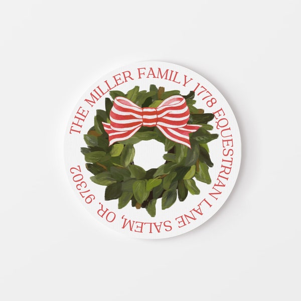 Personalized Return Address Labels, Enclosure gift stickers, Gift Tag Labels, boxwood wreath grandmillennial address label, stocking stuffer