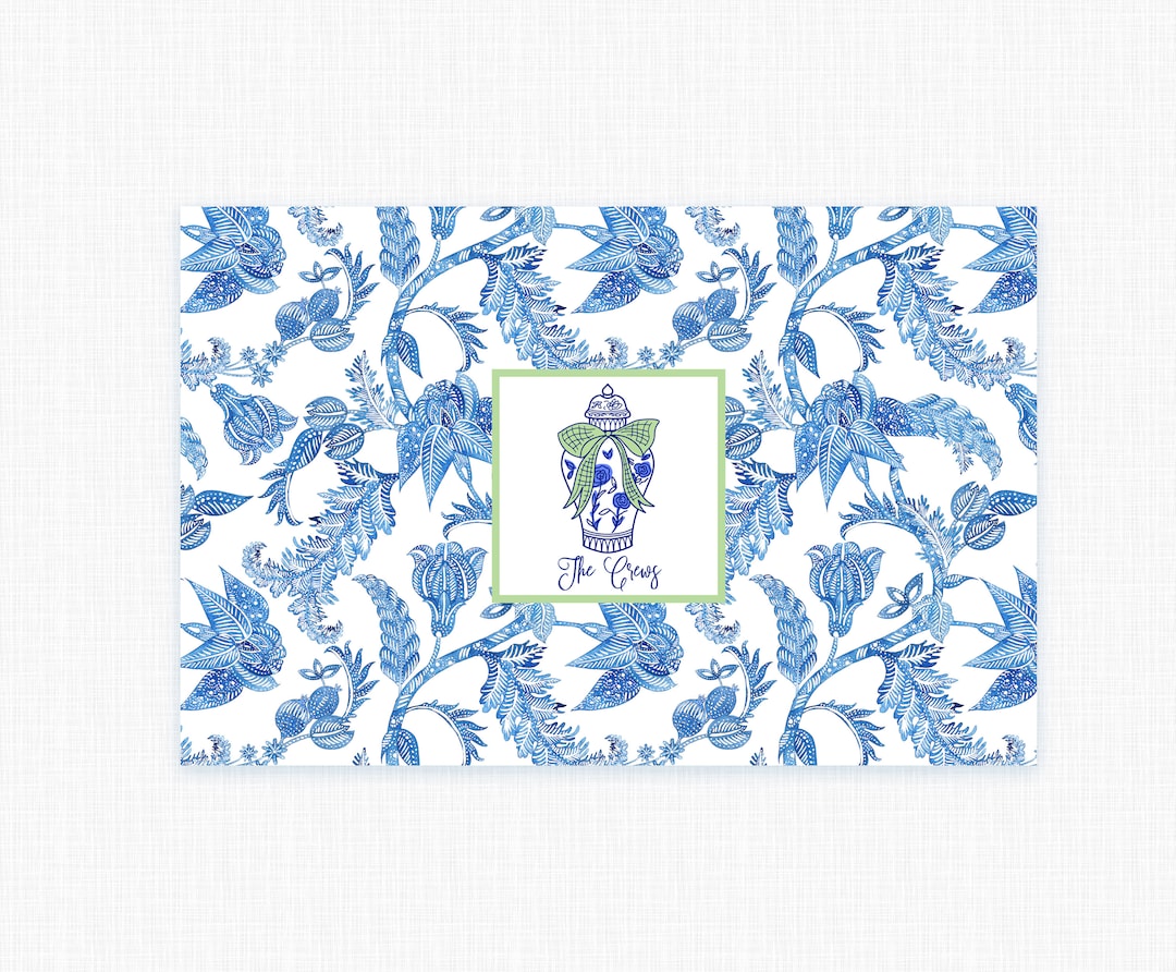 Blue Toile Paper Placemats, Disposable Ginger Jar Placemat, Dinner Table Settings, Hostess Gift ...