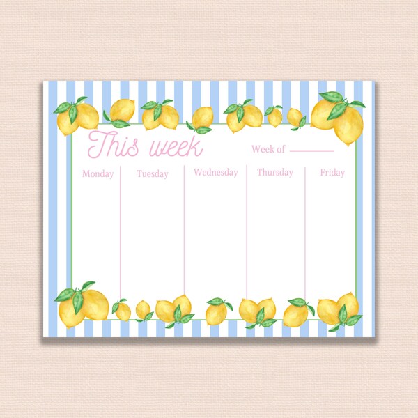 lemons planner pad, tear Off weekly planner pad, blue and white preppy desk decor, weekly desk To Do list pad, Cute desk notes, lemons gift