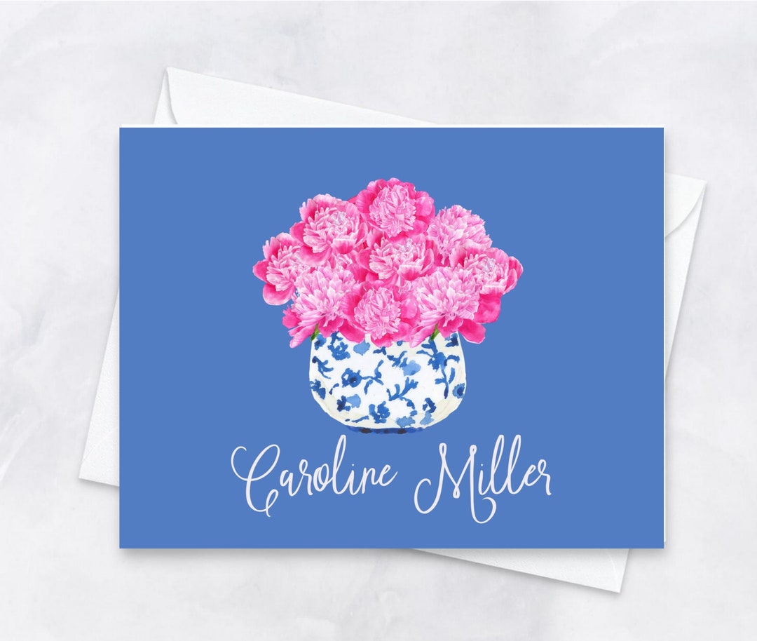 Monogrammed Ginger Jar Notecards, Personalized Stationery, Custom Navy