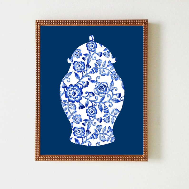 Ginger Jar Wall Art Chinoiserie Print for Office Formal Blue Etsy