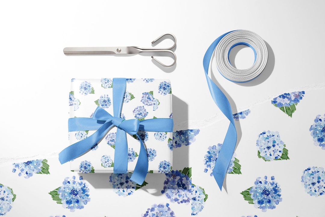 Watercolor Hydrangea Wrapping Paper Nantucket Preppy Gift - Etsy