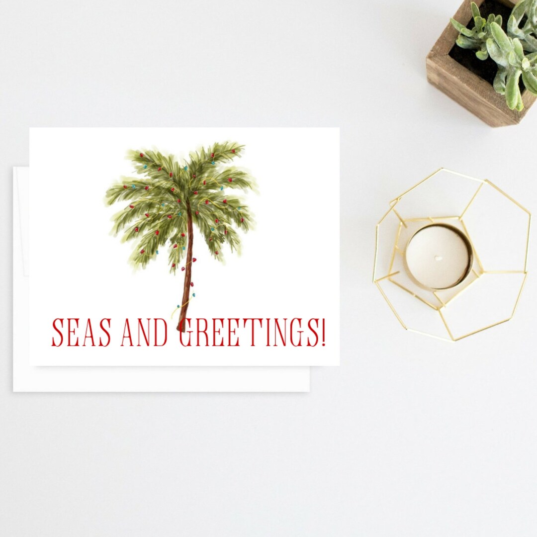 Seas and Greetings Christmas Card Palm Tree Christmas Card - Etsy
