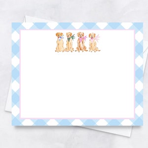 golden retriever social stationery set, flat note cards, gingham thank you cards, teacher gift note cards, Thank You Notes, mothers day gift