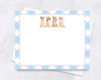 golden retriever social stationery set, flat note cards, gingham thank you cards, teacher gift note cards, Thank You Notes, mothers day gift