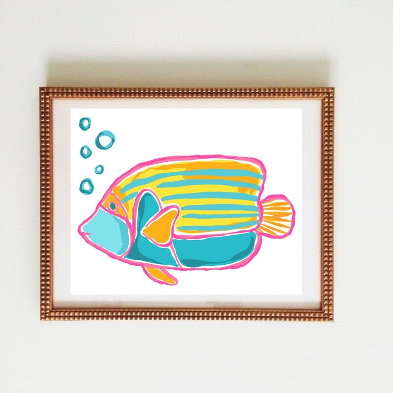 Preppy Fish Wall Decor Inspired By Lilly Pulitzer Art Nursery Gift For Teacher Mothers Day Lover Present