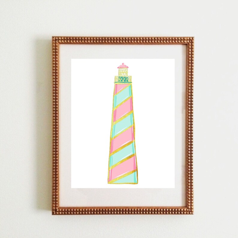 Set of 9 Pink and Mint Wall Art Lobster Light House Decor Etsy