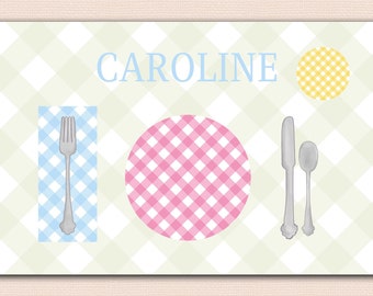 Learn to Set the Table Placemat, personalized children placemat, laminated kids placemat, gift for kids, preppy reuable placemat, birthday