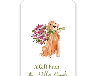 Personalized Gift Tags, Custom Family Gift Tags, Gift Labels, Gift Enclosures, hostess Hanging Gift Tags, watercolor retriever  gift tag