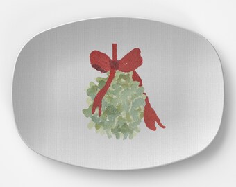 watercolor mistletoe platter, neighborhood cookie serving plate, grandmilleniel hostess gift, housewarming present, preppy tableware gift