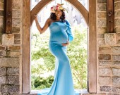 maternity dress for photo shoot, blue maternity dress for baby shower dress maternity gown for photo shoot, mermaid one shoulder mater