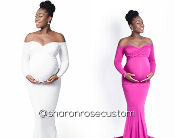 Pure White Maternity Gown for Photo Shoot Purple Long Sleeve Maternity Fitted Gown Maternity Dress for photo Maternity Photos Baby Shower Dr