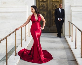 red satin dress outfit