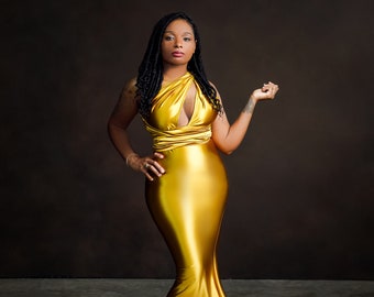 long gold silk dress