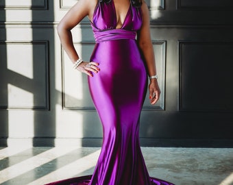 Oscar Purple Satin Engagement Gown Perfect for Engagement and Photo Shoots~Dress for Special Occasions~Formal Gowns~Convertible Satin Dress