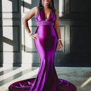 Oscar Purple Satin Engagement Gown Perfect for Engagement and Photo ShootsDress for Special OccasionsFormal GownsConvertible Satin Dress image 1