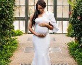 Maternity Dress Maternity Gown Fitted Maternity Dress Baby Shower Maternity Photo Props Maternity Gown Slim Fitted Maxi Dress White Dress