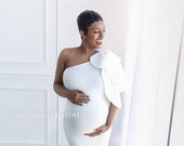 Tulip White Maternity Gown, Maternity Dress for Photo Shoot, Maternity Dress for Baby Shower, Baby Shower Dress, Maternity Dress for
