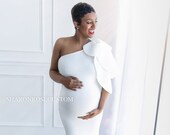 White Fitted Maternity Gown, Maternity Gown Long Sleeve, Lace maternity gown, Maternity Dress Baby Shower Dress Gown Plus size, Photo Shoot