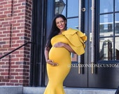 Yellow Maternity Gown Dress for Photo Shoot Photography Baby Shower Dress One Sleeve Long Fitted Maxi Dress Prop Pregnancy Dress Ball Gown