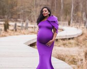 Purple Maternity Gown Baby Shower Dress Maternity Dress for Photo Shoot One Sleeve Maternity Gown Long Maternity Gown Maxi Gown Purple Dress