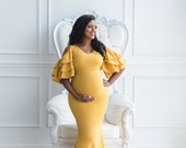 Yellow Maternity Dress Gown for Photo Shoot Short Sleeved Baby Shower Dress Pregnancy Gown Maxi Long Gown Bridesmaid 39 s Dress Party Dress