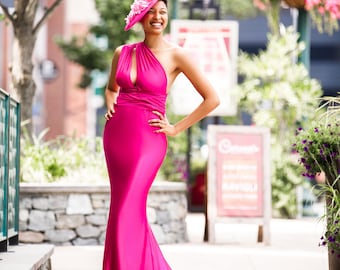 Oscar Fuchsia Satin Engagement Gown Perfect for Photo Shoots ~Dress for Special Occasions~Formal Gowns~Convertible Fuchsia Satin Dress~Maxi